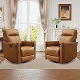CANMOV 360°Swivel Rocking Recliner Chair Set of 2, Upholstered Leather Glider Recliner with Padded Armrest and Backrest, Soft Manual Rocking Recliner for Living Room, Bedroom, Nursery, Brown