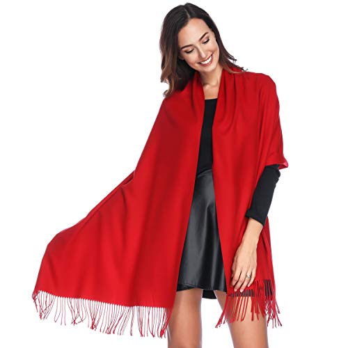 HOYAYO Pashmina Shawl Wraps Cashmere Feel Soft Scarves Evening Dresses Wedding Bridesmaid Scarf for Women Gift Travel Blanket, Red, L