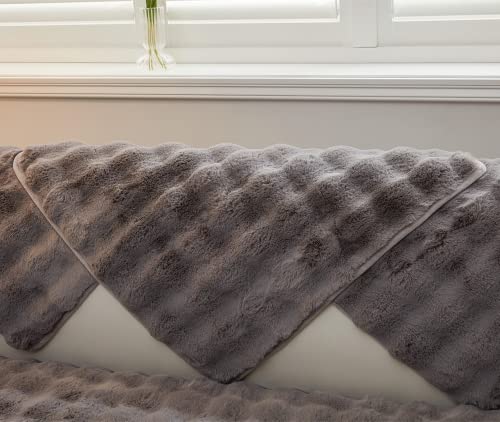 MERRYLIFE Thick Plush Faux Fur Couch Cover Sofa Slipcover Grey, 35"x35"
