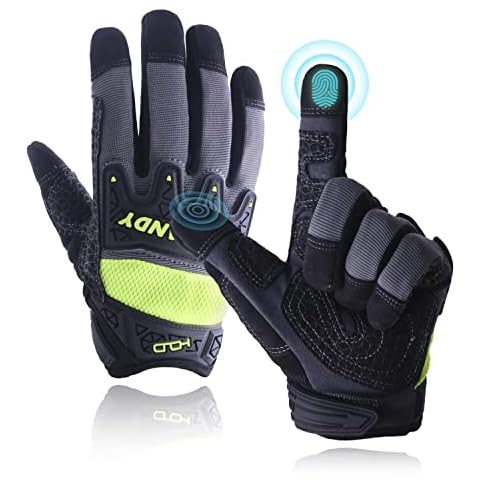 FACELANDY Performance Grip Work Gloves Anti Abrasion Palm,Utility Mechanics Safety Gloves,Touchscreen,Flexible Breathable Fit,Outdoor (XL, green & Grey) Cover
