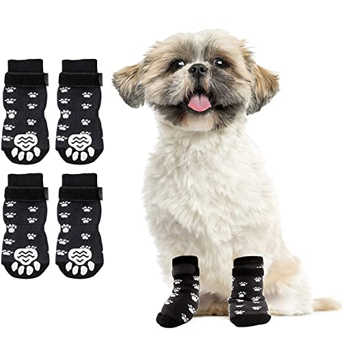 WUBAYI Anti Slip Dog Socks - Dog Grip Socks with Straps Traction Control for Indoor on Hardwood Floor Wear, Pet Paw Protector for Small Medium Large Dogs (S)