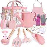 cossy Gartenset für Kinder, 13-teilige Gartenwerkzeug Set, Gartengeräte für Kinder & Kleinkinder, Inklusive Tragetasche, Gießkanne, Schaufeln, Rechen, Gartenhandschuhe, Schürze, Rosa