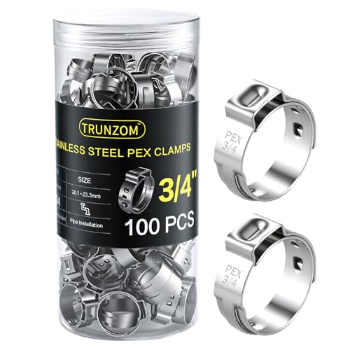 3/4 inch PEX Crimp Rings (100-Pack) - Heavy Duty Clamps Rings - 304 Stainless Steel Thickened Single Ear Hose Clamps ï¼ŒSecure Seal for Plumbing PEX Tubing Pipe Fitting