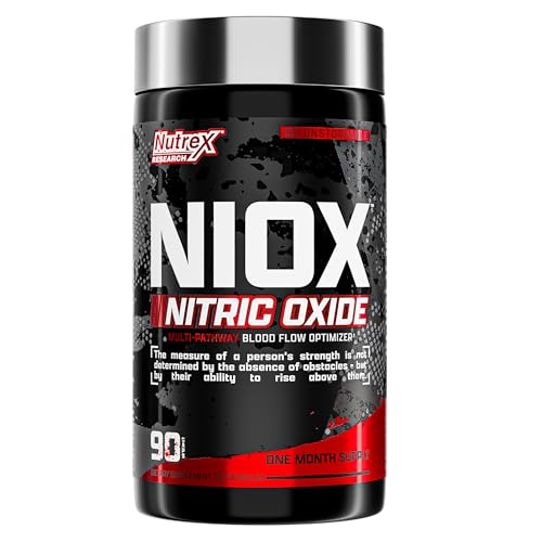 Nutrex Research NIOX Nitric Oxide Booster Pre Workout Pump Supplement with Arginine Nitrate Vitamin C Astragin for Muscle Pump Vascularity Endurance Support 90 Count