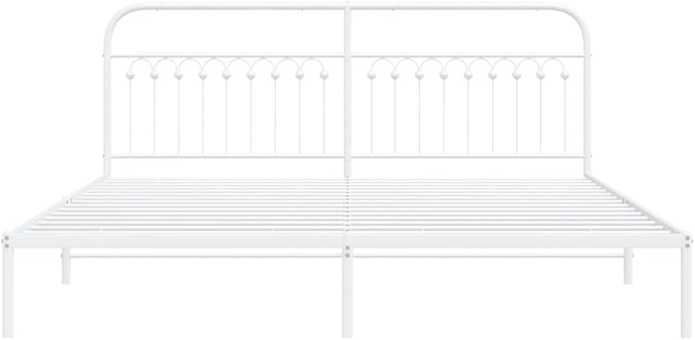 White Steel Bed Frame Full Size with Headboard, Sturdy Heavy-Duty Platform Foundation, Easy Assembly, Nonslip Slatted Design for Modern Minimalist Bedroom Furniture