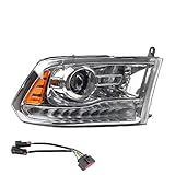 Dasbecan OE Projector Halogen Headlights w/LED Signal DRL Compatible With Dodge Ram 1500 2500 3500 2013-2018 Right Passenger Side Headlamp assembly Chrome Trim w/Bulbs Replaces#68324940AD CH250329