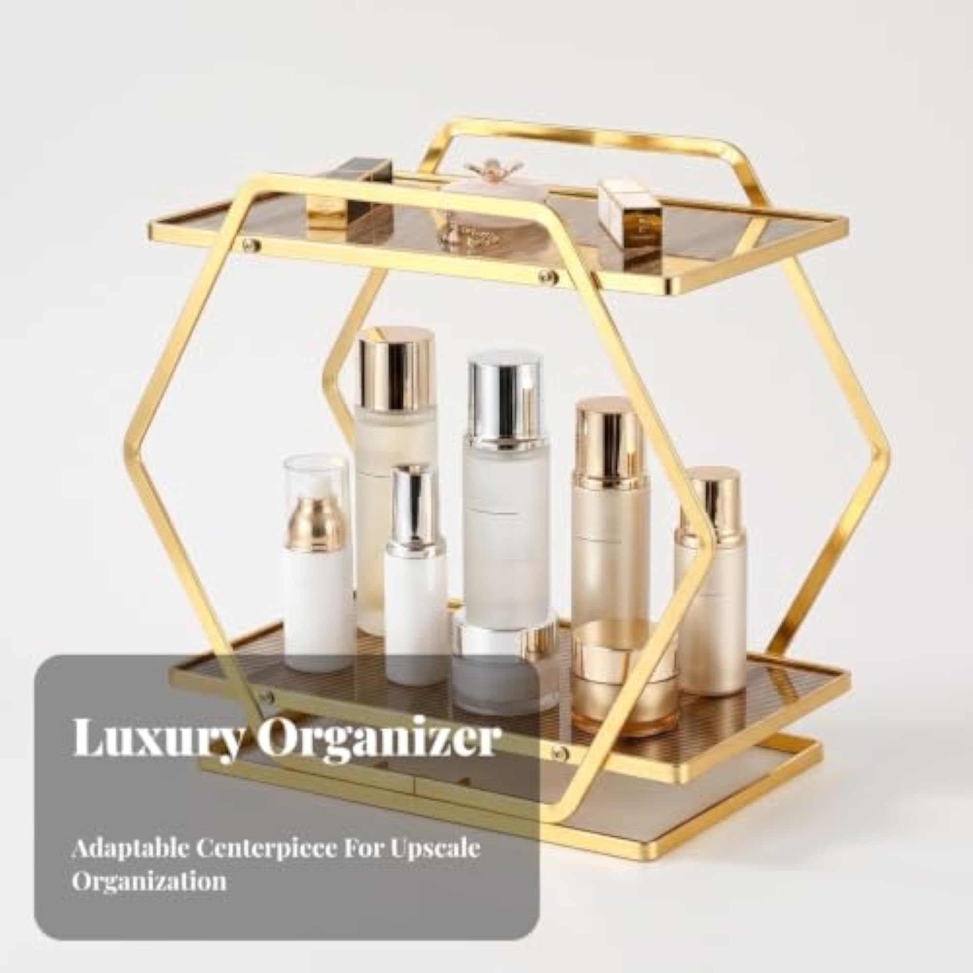 Tabletop Two-Tier Hexagonal Makeup Organizer, Gold