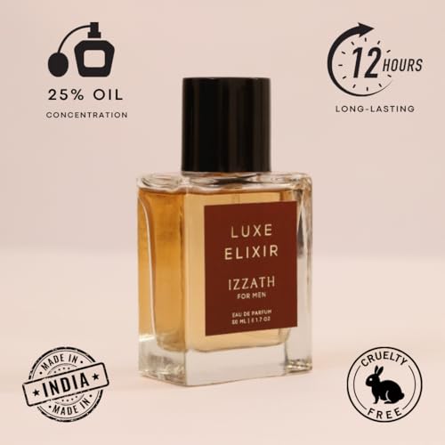 Image of IZZATH Luxe Elixir Eau De Parfum 50ml | Luxury Men's Perfume with Chestnut, Sugar, Sage, Lavender, Vanilla & Smoke | Elegant Gift for Him