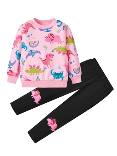 Image of Girls Fall Winter Outfits Cartoon Animal Long Sleeve Crewneck Sweatshirt Top+Sweatpant 2 Piece Clothing Set 3-9T