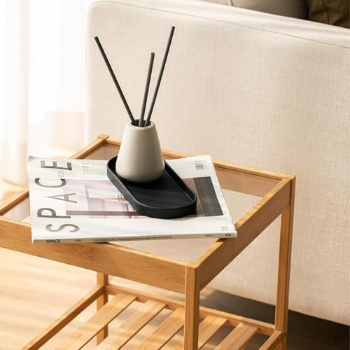 2 Stück Badezimmer Tablett Schwarz Deko, Badezimmer Deko Waschbecken Ablage, Schwarz Silikon Tablett für Wohnzimmer Schlafzimmer Bad Küche Spülbecken Organizer(Oval)