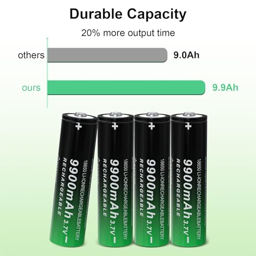Benkia 18650 Rechargeable Battery 9900Mah 3.7Volt Li-Ion Batteries Button Top 4 Pack For Flashlights Headlamps thumb #2