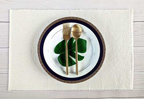 100% Cotton Ribbed Placemats - Set Of 6 - 13 X 19.5 Inches - Off White - Everyday Cloth Table Mats - Thick Construction, Washable & Reusable Cloth Place Mats - By Avka Studio #TOP1