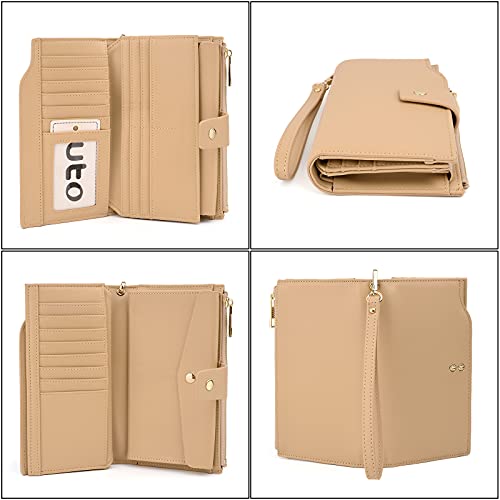Image of UTO Wallet Women Vegan Leather Wristlet Snap Long Purse Credit Card Holder Elegant Clutch