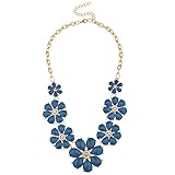 Lux Accessories Women's Pave Flower Bib Statement Floral Chain Necklace