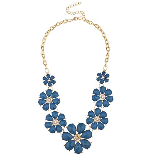 LUX ACCESSORIES Pave Flower Bib Statement Floral Chain Necklace