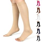 Ailaka Calcetines de compresión hasta la rodilla para hombres y mujeres, 20-30 mmHg, calcetines de apoyo graduado firme, calcetines de punta abierta, venas varicosas para viajes, vuelo, embarazo,