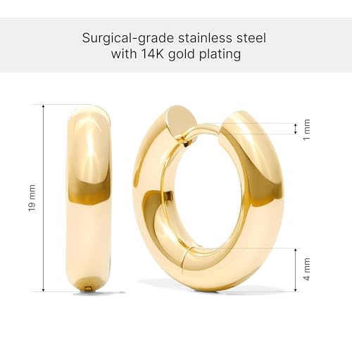 14K Gold Huggie Hoop Earrings for Women with 3 Charms - Baroque Pearl, Heart & Chain Dangles, Hypoallergenic Gift Set4