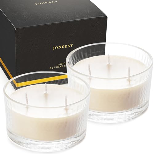 JONERAY 3-Wick Beeswax Jar Candles, 2-Pack