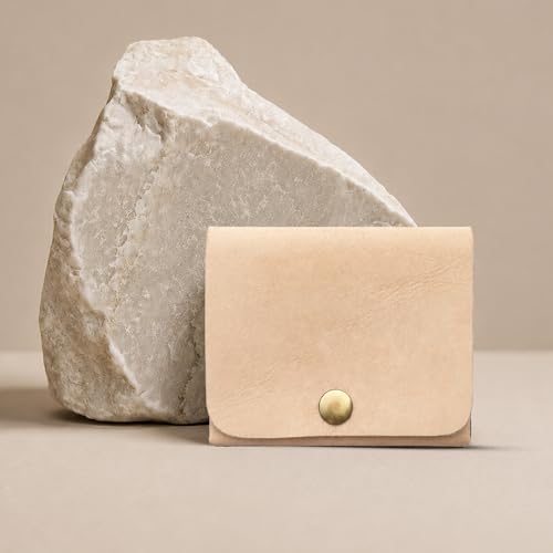 Image of Strutt Crushed Textured Genuine Leather Batua Wallet for Men & Women | Handcrafted Smooth Beige Leather Cash & Card Holder | Snap Button Closure | Compact Ethnic Money Pouch