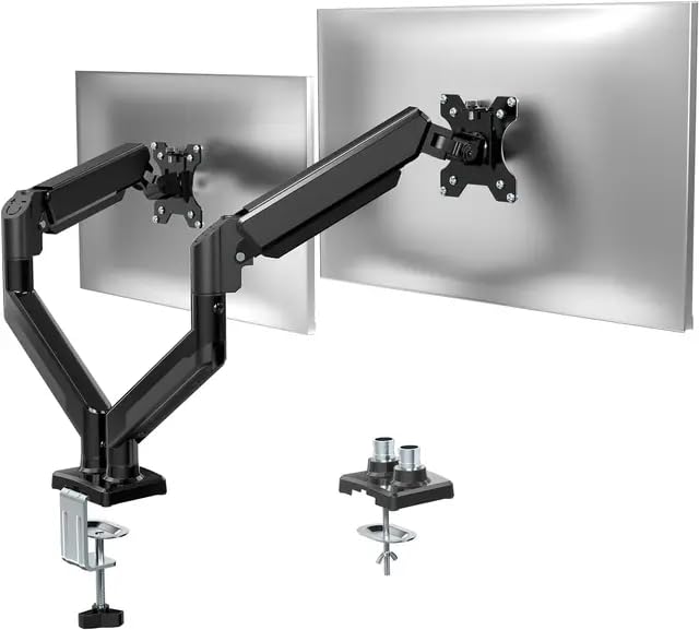 Dual Monitor Desk Mount Stand حامل شاشة الألعاب المزدوج Ergonomic Full Adjustable Screen Stand Full Motion Swivel Vesa Bracket with Clamp Grommet Mounting Base for 13 to 32 Inch Computer Screens