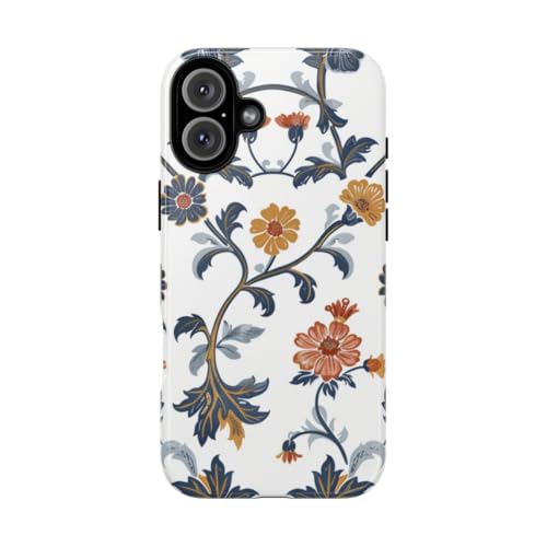 Coque rigide brillante motif floral rétro bleu et orange compatible iPhone 16 Plus