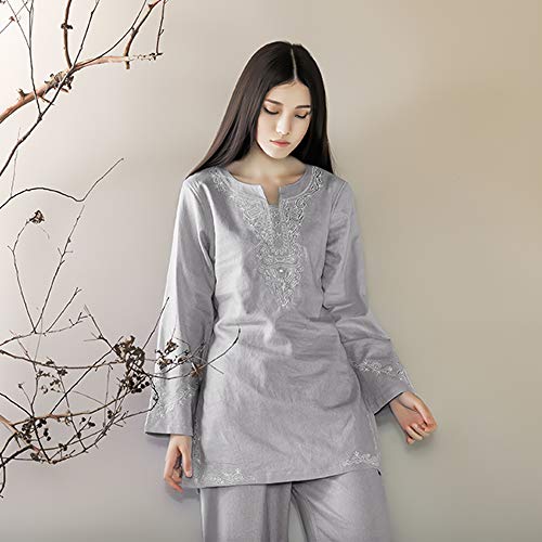 Ksua Womens Zen Meditation Clothes Chinese Kung Fu Uniform Cotton Yoga Suit For Taichi Martial Arts Wing Chun, Gray Us M/Tag L #TOP2