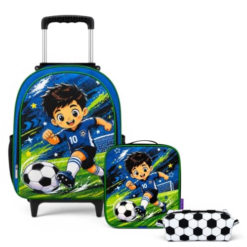 Kit Mochila Infantil Com Rodinhas Bolsa Masculina Futebol | 4 á 10 Anos