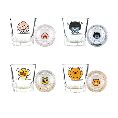 Kakao Ryan Signature SOJU glass 소주 소주잔 Korean Soju Alcohol shot glasses Glassware set of 4 Apeach Neo Muzi