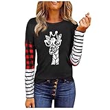 Longblazer Damen Schwarz Damen Tuniken Shirts Tops Langarm Lässig Rundhals Weich Gestreift Plaid Spleiß Tierdruck Tunika T Shirt Shirts Damen Sommer