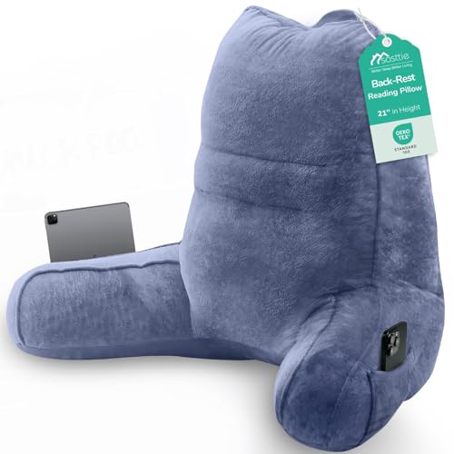 Image of Sasttie Reading Pillow for Bed, Back Pillow for Sitting Up, Grey Purple | 21 inch Backrest Support Cushion for Couch, Sofa, and Floor, Dorm Essentials, OEKO-TEX, Adjustable Down Alternative Fill