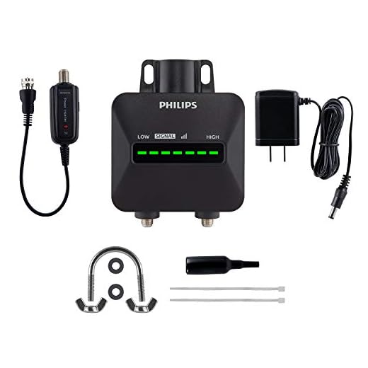 Philips Outdoor HD TV Antenna Amplifier with Signal Strength LED, Improve Low-Strength Pixelated Channels, Digital VHF UHF Signal Booster, for Passive Antennas, Weather Resistant, SDV9119N/27