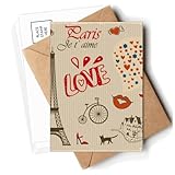 Tamaño: 14,6 cm x 9,8 cm Love Paris France - Sobres postales de la Torre Eiffel en blanco, tarjetas postales
