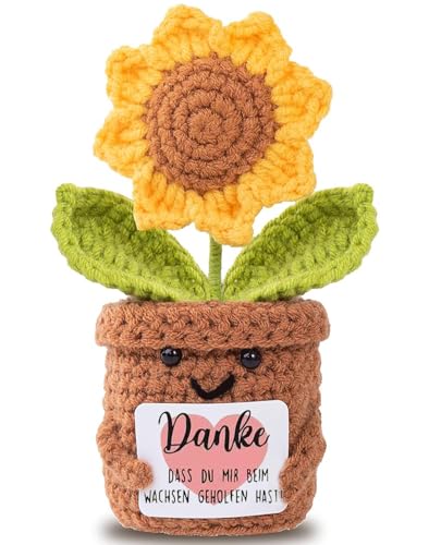 boluoboluomi Dankeschön Geschenke Positive Sonnenblume Glücksbringer,Positive Kartoffel Deutsch Ersatz,Gestrickte Sonnenblume Geschenke für Freunde Kollegen Lehrer und Familie.