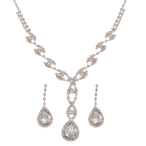Glamorous Bride Crystal Jewelry Set - Rhinestone Choker Necklace & Earrings - Must - have for Wedding, Prom - Suitable for Women and Brides RoseGold N