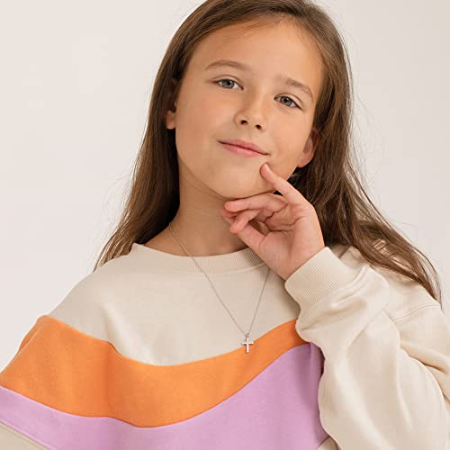 925 Sterling Silver Young Girl's 19" Small Clear Cubic Zirconia Cross Necklace - Prong Set CZ Cross Pendant Necklaces for Children & Teens - Shiny & Elegant Religious Girls Charm Protection Jewelry2