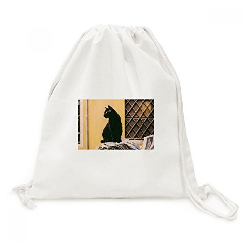 Sac de voyage chat noir DIYthinker petit sac à dos toile pour excursions