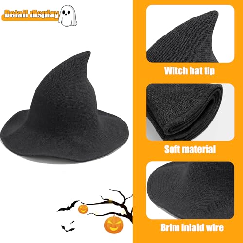 Halloween Witch Hat for Women Wide Brim Foldable Halloween Wool Hats for Party Cosplay Costume Accessory4