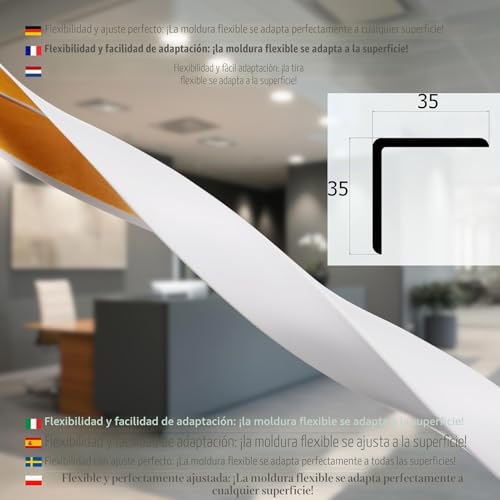 Miniatura 3 de Profipvc Perfil Angular De Pvc 35x35mm - Ángulo Pvc, Autoadhesivo Listón De Plástico, Protección De Esquinas Y Bordes, Esquina De Gomma Para Cantos - Cantonera Protector, Plata, 100cm