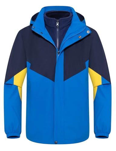 Echinodon Kids 3 in 1 Waterproof Jackets Girls Hood Windproof Coat Kids Inner Fleece Outerwear Royal Blue 170