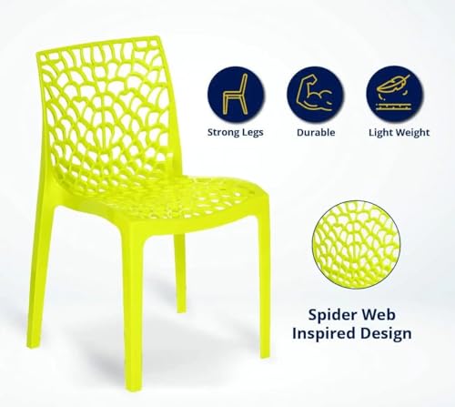 Image of activa Web Designer Plastic Chair for Home, Office and Restaurant and Cafe|Armless Chair for Dining Room| Heavy Duty Outdoor Plastic Chair | Designer Balcony Chair (Yellow, Set of 4)