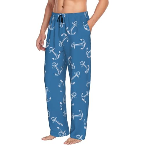 Creative Anchor Blue Cartoon Mens Pj Pants,Soft Men Lounge Pants,Mens Pajama Pants Bottoms,Sleep Pants For Men