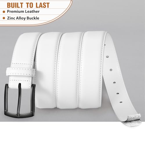 Men's Belt Leather Belt for Men Dress Casual Golf Jeans Pants 1 3/14" (White)3