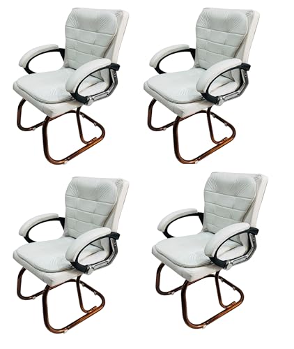 Image of GOYALSON Deluxe Cushioned Office Home Study Chair with Chrome Durable Frame and Cushioned seat Back (4, White, Copper Coated Double Pipe Frame)