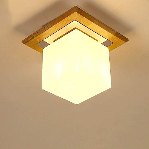 Suspension Edison E27 plafonnier carré verre bois rétro couloir