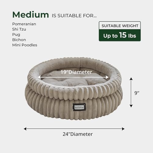 Image of BALANCE Cat Bed Kitten Bed, Washable Round Cat Beds for Indoor Cats,Super Soft Plush Faux Fur Pet Bed for Puppy and Kitten with Anti-Slip Bottom