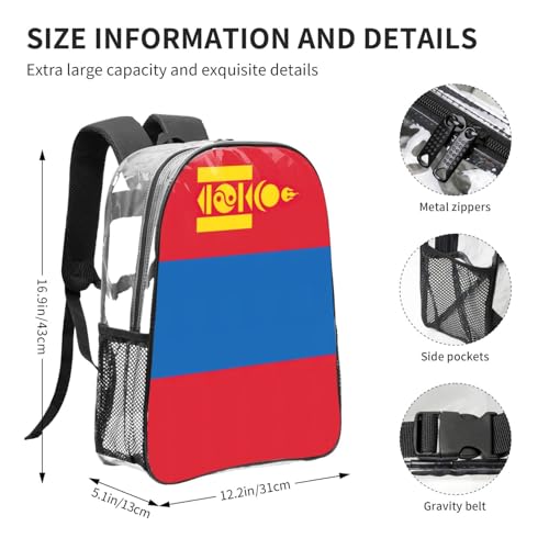 Sac à dos transparent imprimé drapeau mongol taille unique noir - 4