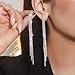 Sparkly Rhinestone Long Tassel Dangle Earrings Crystal Chandelier Dangle Drop Earrings Wedding Party Prom Earrings Jewelry for Women Gifts (Silver)