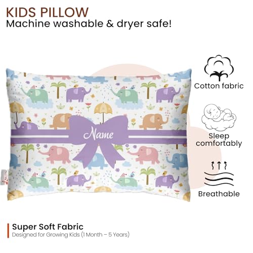 Image of Personalised Premium Baby Pillow - Super Soft Cotton Cushion for Kids (1 Month-5 Years), Cute Cartoon & Animal Prints, Neck Support, Head Shaping Pillow for Baby Sleep & Bedtime Comfort
