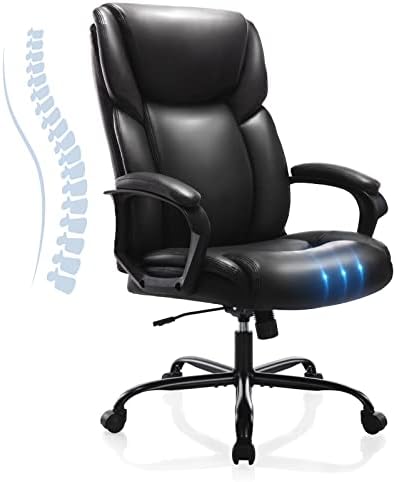 Executive Office Desk Chair High Back Adjustable Ergonomic Managerial Rolling Swivel Task Chair Computer PU Leather Home Office Desk Chairs with Lumbar Support, Black