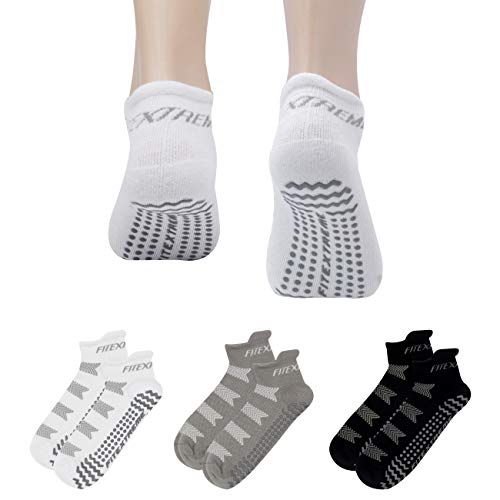 Fitextreme Men's Non-Slip Yoga Socks, Anti-Skid Pilates, Barre, Bikram Fitness Hospital Slipper Socks With Grips, 3 Pack Ankle Socks Mix #TOP9